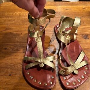 Gold Matt Brendon gladiator sandals worn twice size 10M.